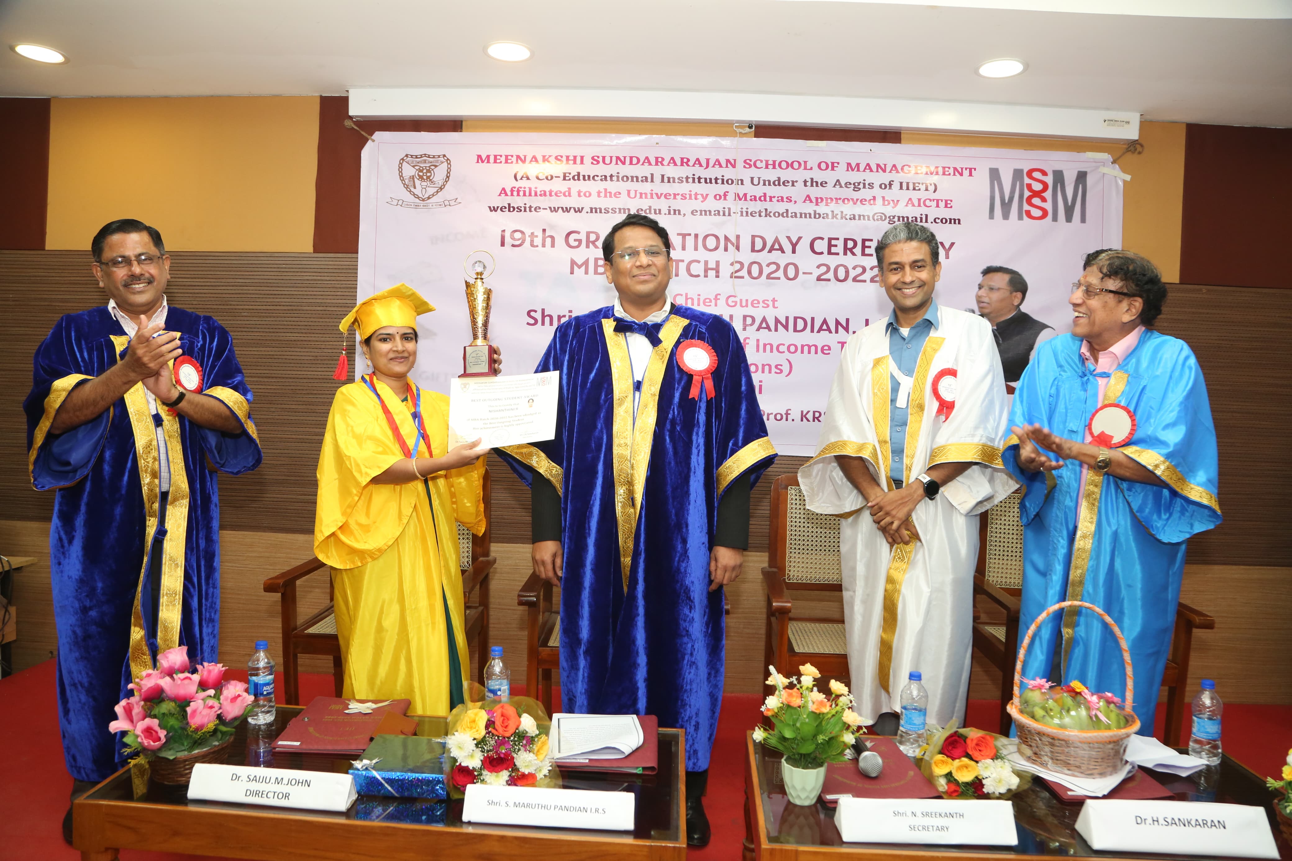 Ms.Nishanthini.R receiving Best OutGoing Student Award from the Chief Guest